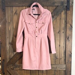 Women's Pink Button-Front Shirt Dress